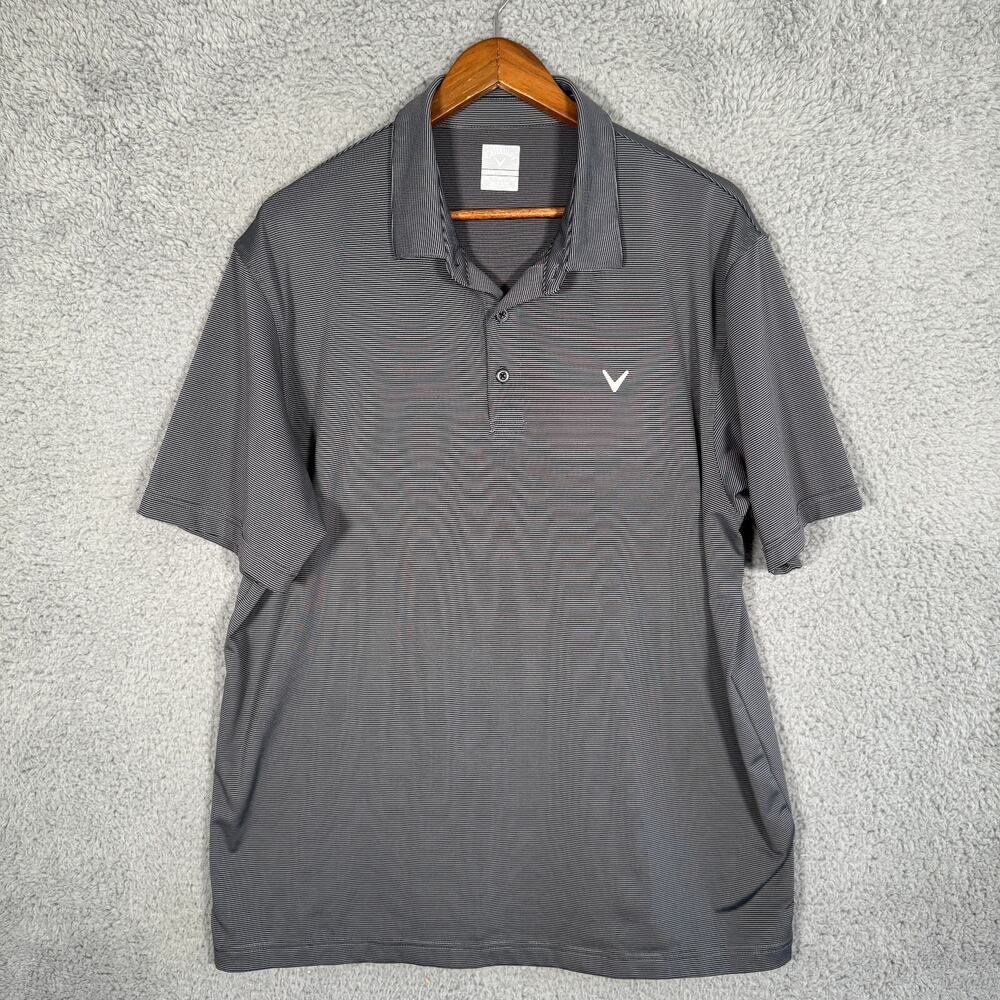 Callaway Mens Golf Stripe Polo XL Short Sleeve Gray Opti Dri